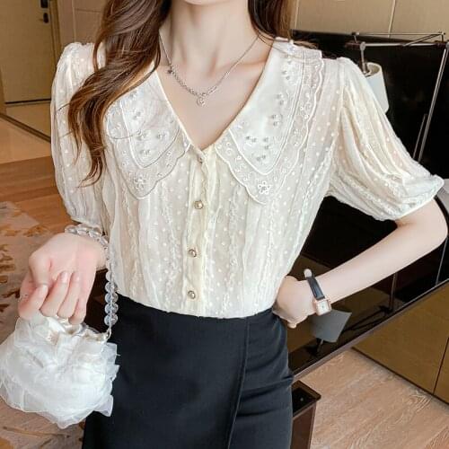 QOERLIN Heavy Industry Beaded Blouse Women Korean Plus Size OL All Match Women Sexy Streetwear Hot New Chic Sweet Lace Shirts