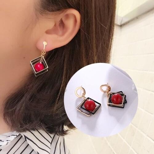 New Fashion Brincos Hollow Square Pentagram Round Statement Earrings Simple Red White Pearl Tassel Drop Earrings For Women