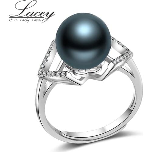 Tahitian Seawater pearls wedding ring 10-11mm Tahitian fashion black pearl rings, real 925 sterling silver ring peacock green