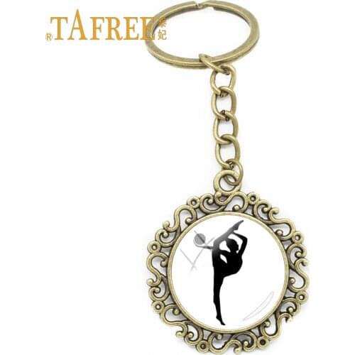 TAFREE Love Gymnastics Hollow Key Chain Gymnastics Pendant Flower Jewelry Hollow lace Shaped Keyring Handmade Jewelry GY171