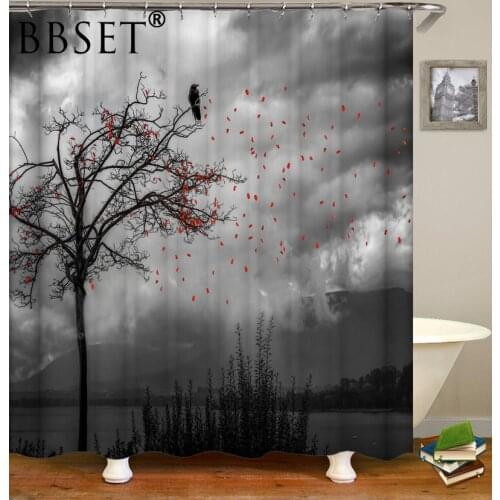 Top Quality Shower Curtain Crow Staying on Top of Tree Pattern Waterproof Multi-size Cortina De Bano Bathroom Decor with Hooks