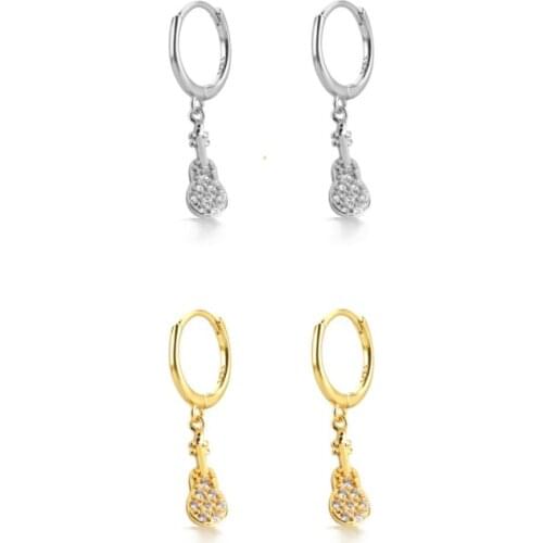 Silver Gold Color Guitar Earrings Golden Personality Trend Zircon Hoop Earrings Women 2022 Brincos Jewelry Pendientes Wholesale