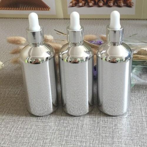 100ml silver glass dropper bottle essential oils big bottle with dropper refillable cosmetics bottles makeup containers