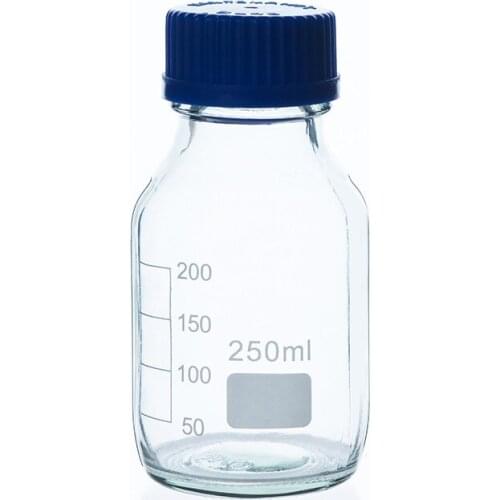 2 Pcs Glass Blue Screw Cap 250ml Reagent Bottle Chemical Tableware Laboratory Bottles