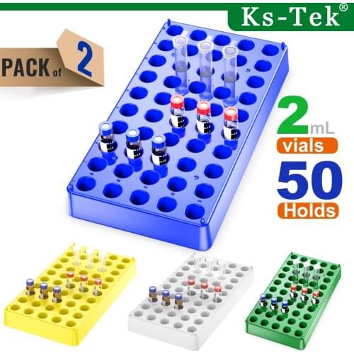 2 Pack Plastc Vial Rack 50 Holds Diameter 12mm 1.5/2ml Vials Centrifuge Tube Racks Stackable Lab Supplies by Ks-Tek