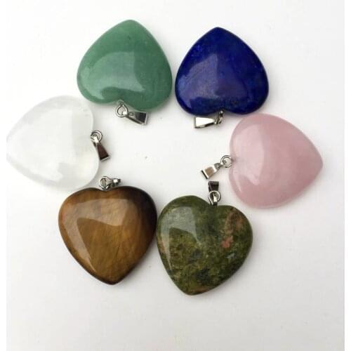25mm Natural Love Heart Necklaces & Pendants for Lover Gem Stone Pink Quartz White Crystal Healing Necklace Charm Jewelry