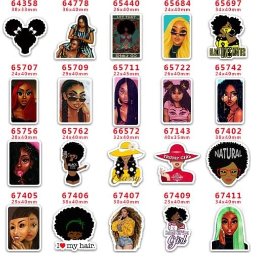 30pcs/lot Free Shipping Flat Resins Black Girl Boss Planar Resin For Hair Bow Characters PR64358