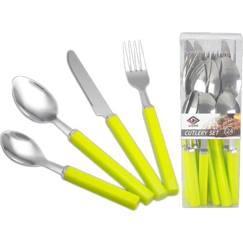 4pcs Stainless Steel Dinnerware Set Cutlery Dinner Spoon Knife Fork Teaspoon Plastic Handle Western Wedding Tableware Party Set