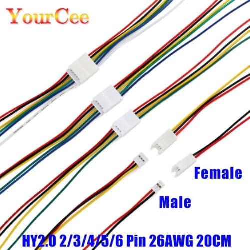 5Pair=10Pcs 2.0mm Wire Cable Connector HY2.0 2/3/4/5/6 Pin Micro Male Female Connector Jack Plug Connectors 20CM Wires 26AWG