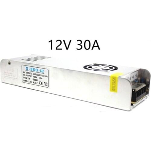 Power Supply 12V 30A 360W Small Volume Single Output Switching Driver for LED Light Strip Display AC200-240V 12Volt Transformer