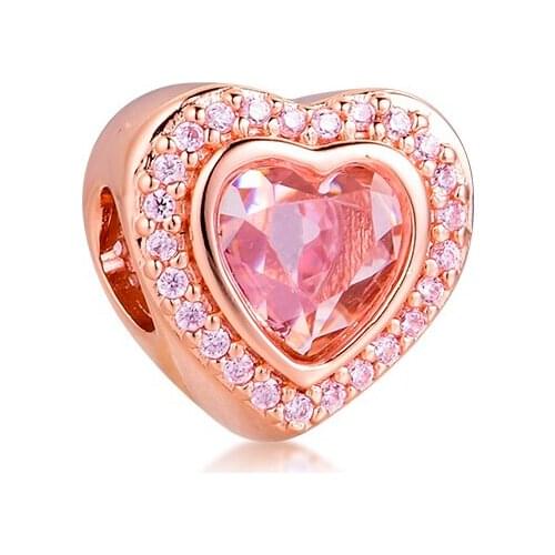 Real 925 Sterling Silver Sparkling Love Charm Rose Gold Beads for Jewelry Making Fits Original Bracelet Women Girls Party Gift