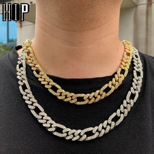Hip Hop 13MM Gold Iced Out Paved Rhinestones Miami Curb Figaro Link Chain Necklace CZ Bling Rapper Necklaces For Men Jewelry