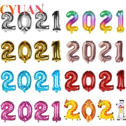 CYUAN 4pcs 2021 Number Foil Balloons Silver Digit Air Balloons Christmas Decorations Happy New Year 2021 Globos New Year Decor
