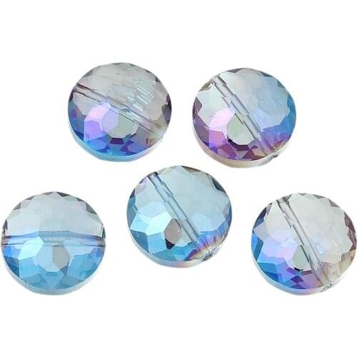 DoreenBeads Glass Loose Beads Flat Round Clear AB Color Faceted About 14mm( 4/8") Dia,Hole: Approx 1.4mm,20 PCs new