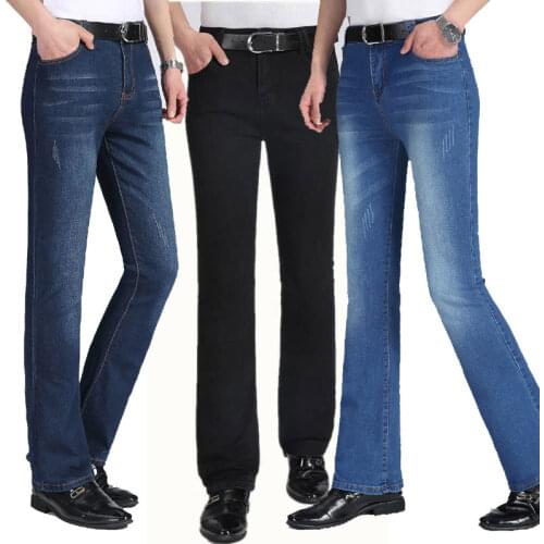 2020 Spring and Summer Mens Korean version of Denim Micro bell pants Male Slim Stretch Small flare jeans Black jeans Size 28-37