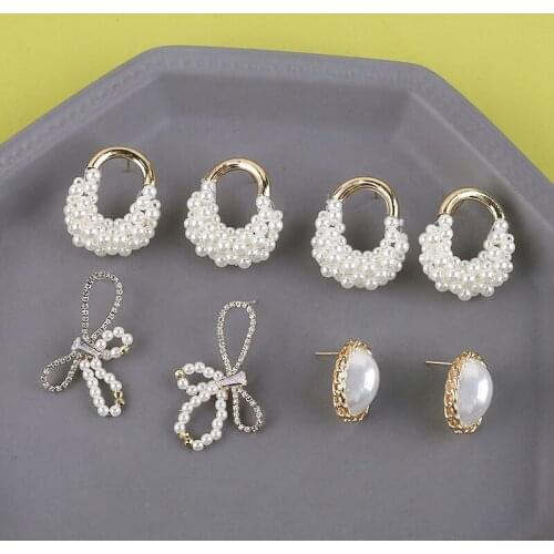 Elegant pearl oval inlaid zircon butterfly simple temperament 925 tremella nail diy handmade earrings accessories