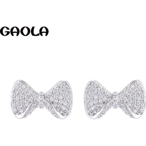 GAOLA New Arrival Cute Bowknot Earring Women Cubic Zirconia Stud Earrings Gift Jewelry GLE8027