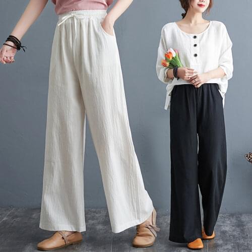 Harajuku Straight Leg Pants for Women Spring Summer Loose Plus Size Wide Leg Pants Capris Cotton Linen Trousers Womens Pants