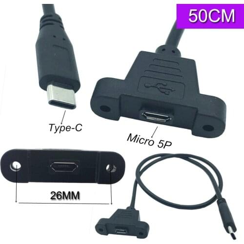 50cm USB3.1 Type C Male To Micro USB 2.0 5Pinfemale panel mount Data Cable
