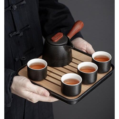 Ceramic Kungfu Teaset Portable Travel Teaset With Teapot Side Handle Pot Saucer And Travel Bag Suitable For Office Family Outdoo