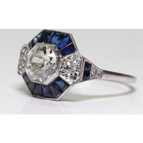 BAOSHINA Classic Irregular Ladder Sapphire Womens Ring For Party Anniversary Fashion Jewelry Hand Accessories Size5-12