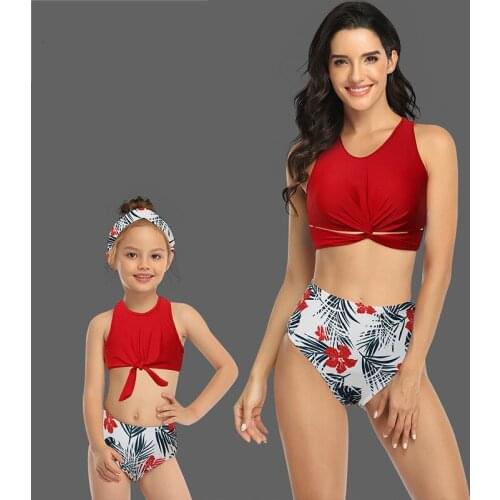 Mommy and Me New Swimsuit Print Fashion Women Bikini 2020 Summer Baby Swimwear for 2-12T Girls Kids High Waist Biquini Infantil