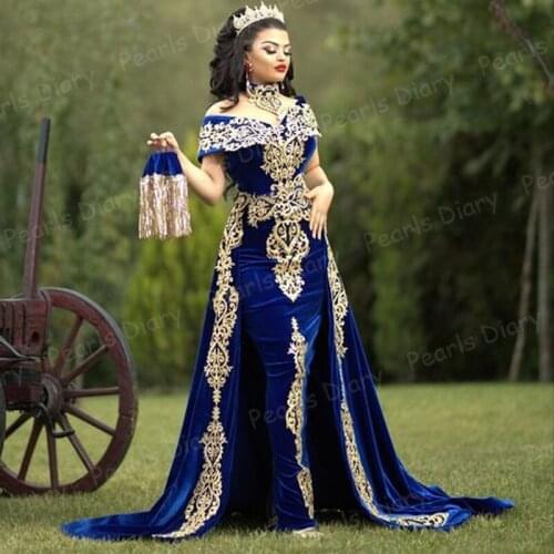 Morocco Caftan Muslim Evening Dresses V Neck Mermaid Celebrity Dubai Dress 2021 Lace Appliques Prom Gowns Formal Party Dress