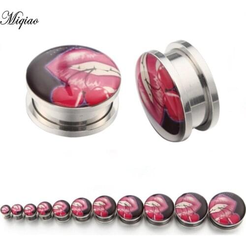 Miqiao 2pcs Explosive Stainless Steel Red Lip Cherry Ear Expanding Thread Tunnel Earplugs 3mm-20mm Human Body Piercing Jewelry