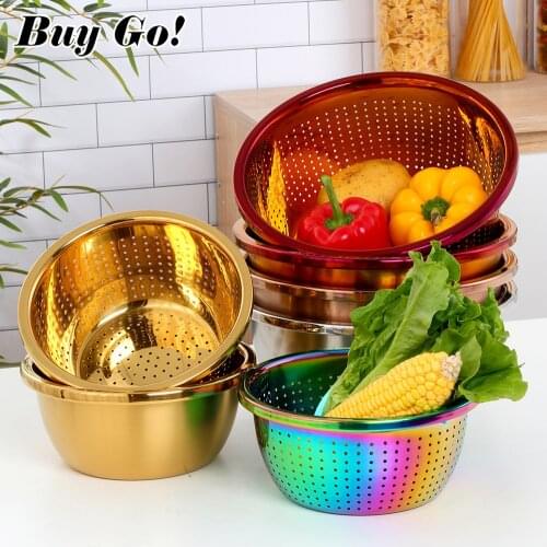 Multi-functional Stainless Steel Kitchen Strainer Rice Mesh Sifter Fruit Vegetables Colander Soaking Bowl Washing Storage Basket