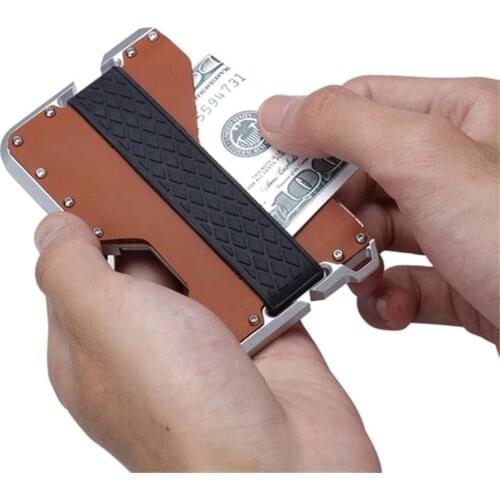 Weduoduo New Design Card holder Aluminum Metal RFID Blocking Credit Card Holder Genuine Leather Minimalist Card Wallet For Men