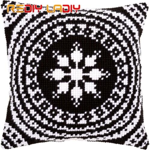 Cross Stitch Cushion Cover Black and White Pillow Case Pre-Printed Canvas Acrylic Thick Yarn Arts Cross-stitch Needlepoint Kits