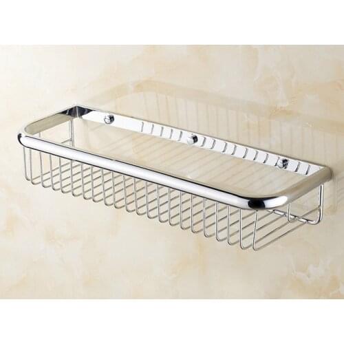 New Polished Chrome Wall Mounted Bathroom Accessory Single Tier Soap / Sponge Corner Shower Storage Basket aba514