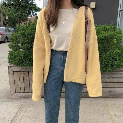 Fall Cardigan Womens Vintage Plus Size 3XL Loose Casual Knitted Tops Korean Style Harajuku Solid Open Stitch Female Outwear Chic