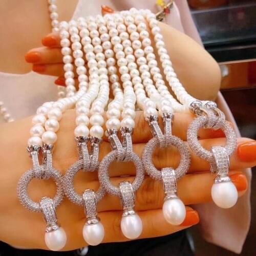 D908 Pearl Necklace Fine Jewelry Almost Round 9-10mm Nature Fresh Water White Pearls Necklaces for Women Fine Presents