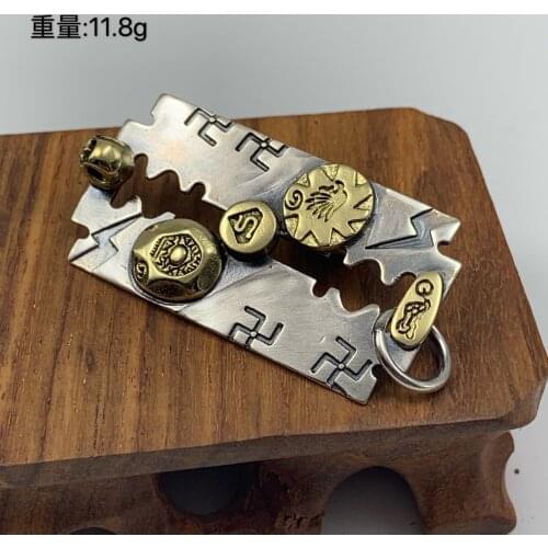 100% true S925 sterling silver jewelry vintage Thai silver mens fashion razor blade necklace pendant skull pendant