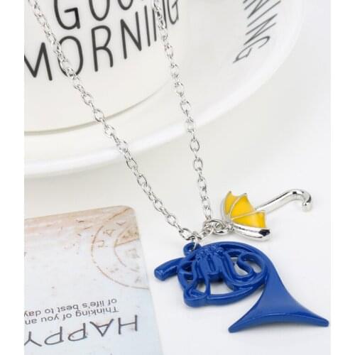 HANCHANG Hot American TV Series How I Met Your Mother Jewelry Yellow Umbrella Blue French Horn Pendant Link Chain Necklace
