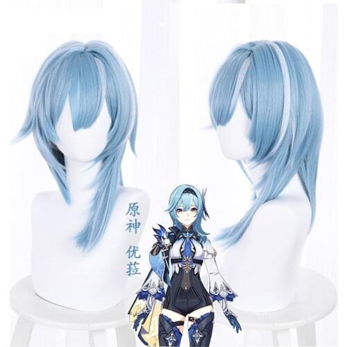 Game Genshin Impact Eula Wig Short Blue White Color Wigs Halloween Cosplay Props Length 38cm