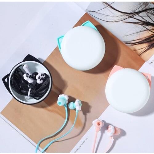 Childs Earphone New Lovely Cute Cartoon Cat Paw 3.5mm In-ear Earphone with Case