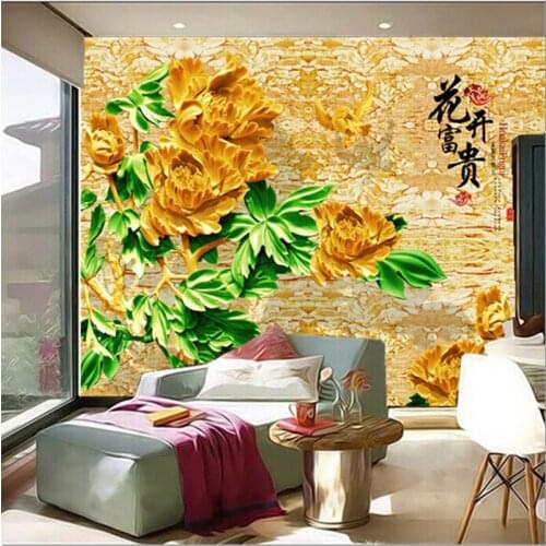 Custom papel de parede,3D stereo jade murals, Chinese style Golden Peony Flower,living room sofa TV wall bedroom wallpaper