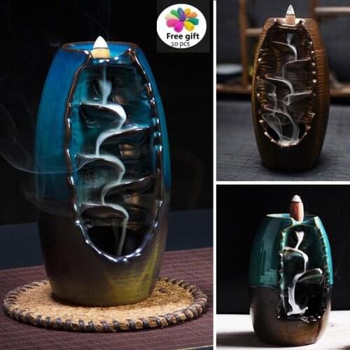 Hot Waterfall Backflow Incense Burner Handmade Ceramic Censer Incense Holder Indoor Retro Style For Home Decor Cones Incense