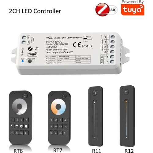 Tuya Zigbee 2CH Led Controller 12V 24V Dimmer CCT WW/CW Single Color Strip 2.4G Wireless Remote Control works Alexa Google Home