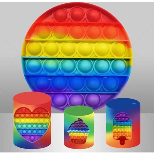 Rainbow Round Backdrop Cover Ice Cream Cylinder Cover Mould Decorations Baby Shower Kids Birthday Party Cake Table Banner