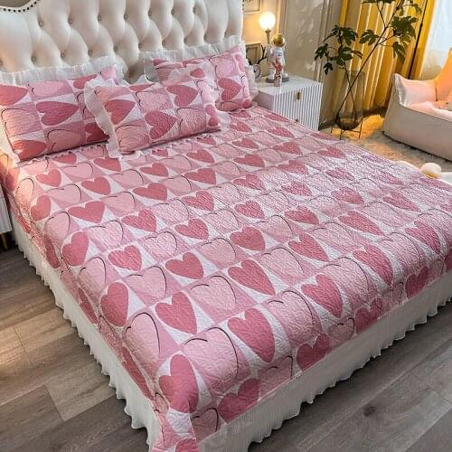 Luxury Love Floral 100% Cotton Quilted Lace Ruffles Princess Bedspread Bed Skirt Mattress Cover Pillowcases Nordic Size Bedding