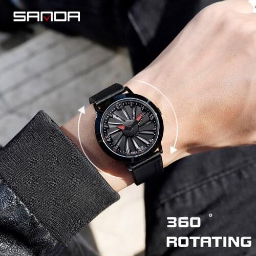 SANDA 2020 Luxury Brand Casual Mens Watches Leather Business Quartz Watch Male Fashion Wristwatch Spin Relogio Masculino 1045