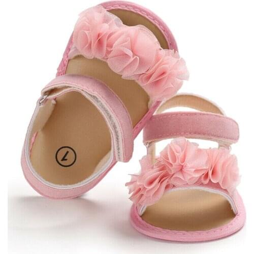 2019 Summer Sweet Baby Girl Flower Sandals Infant Toddler Soft Sole Shoes Princess Lace Flower Baby Girl Shoes Flat Sole 0-18M