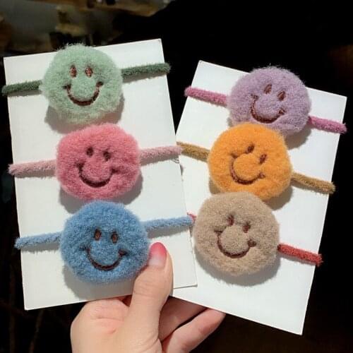 Cute Plush Smiling Face Hair Rope Simple Girl Hair Tie Ponytail Elastic Rubber Band Fashion Women Headdress Candy Color