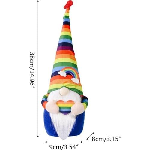 T84E Rainbow Gnome Tomte Dwarf Faceless Doll Plush Elf Ornament Handmade Swedish Scandinavian Shelf Tiered Tray Decorations