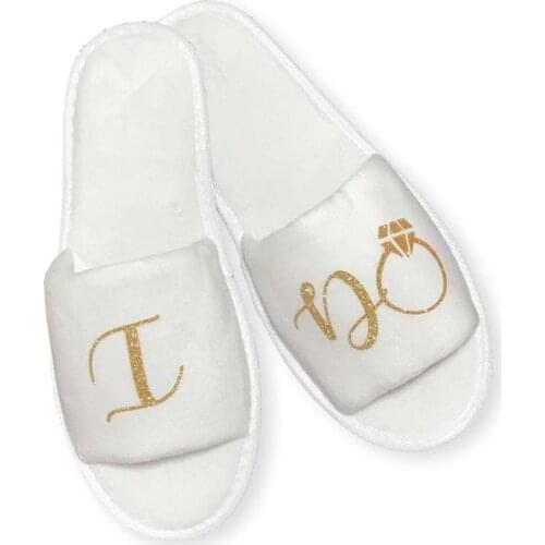 Ring gold bride closed toe Spa Slippers Personalized name date Slippers bridesmaid brithday trip gifts glitter flower girl gifts