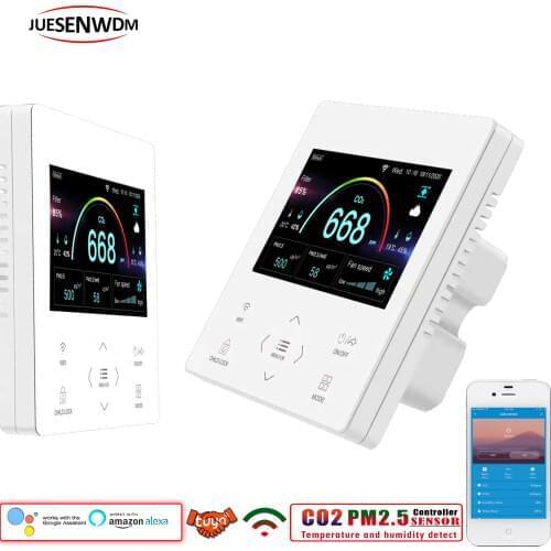 WIFI TUYA Smart Air Quality Monitor PM2.5&CO2 Sensor Regulator for 0-10V PWM AC Fan Output Optional By RS485&MODBUS