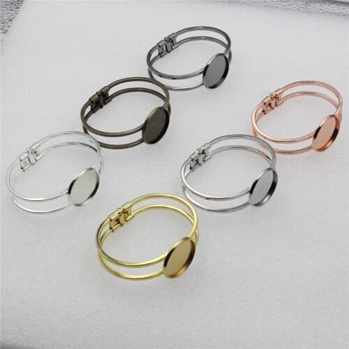 Fit 20mm 25mm Cabochons Copper Vintage Bracelet Blank Setting Bezel Tray Base For DIY Making Accessories Bangle 2pcs/lot K06069